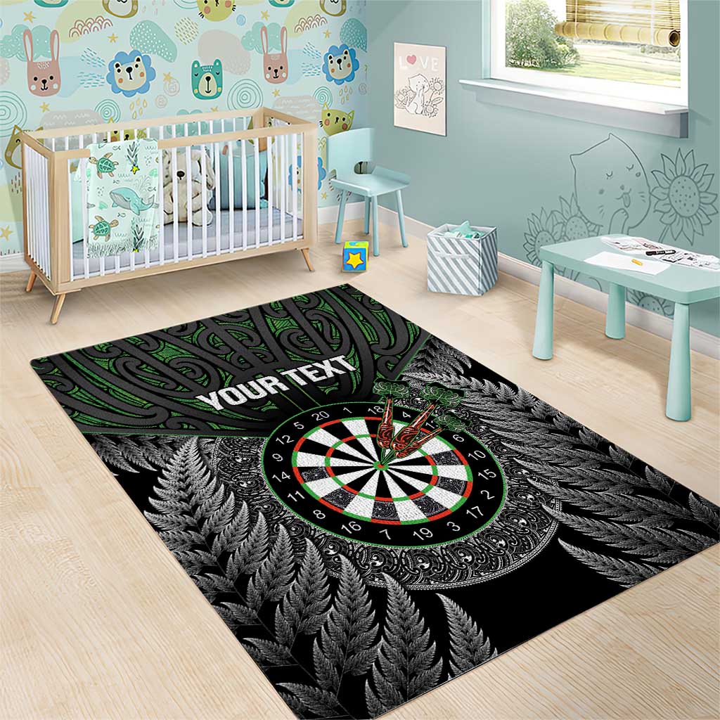 Personalised New Zealand Darts Area Rug Dartboard Maori Fern Puhoro Art