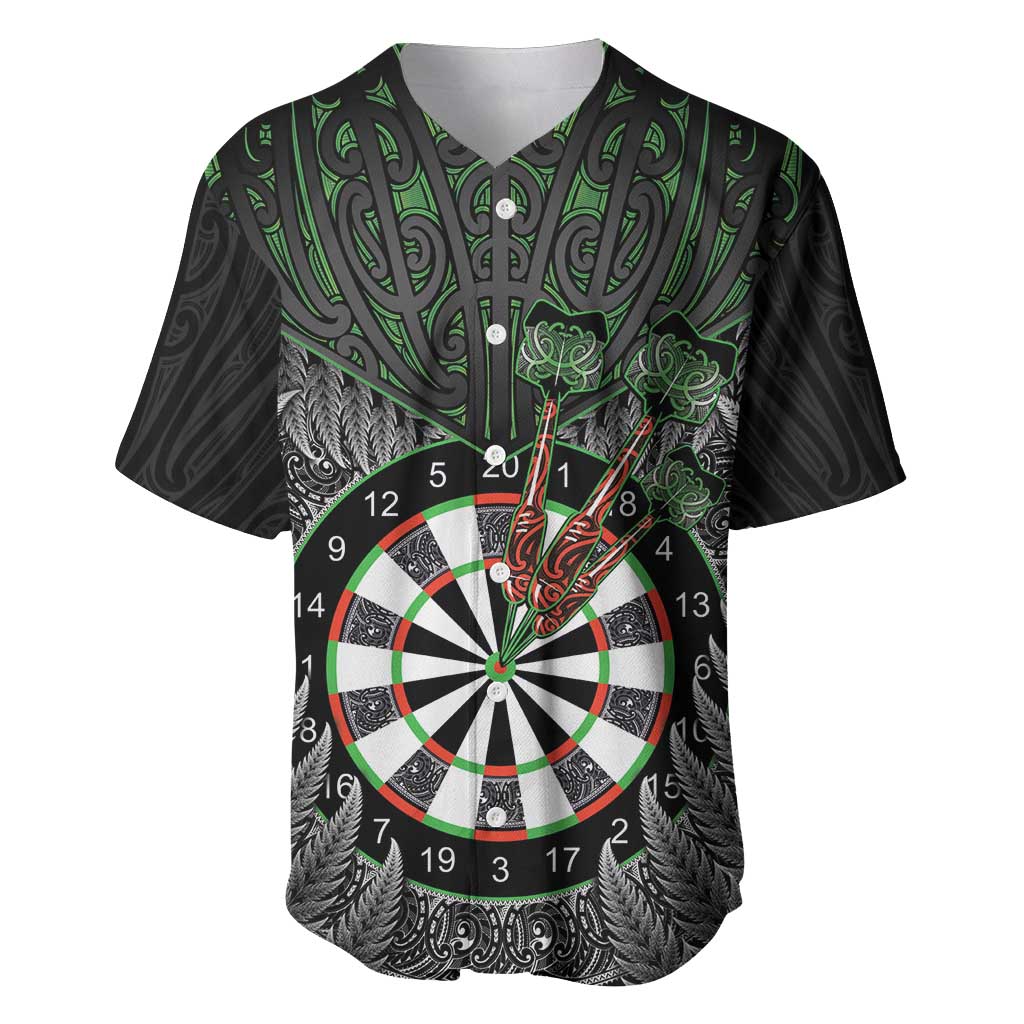 Personalised New Zealand Darts Baseball Jersey Dartboard Maori Fern Puhoro Art LT14 Black - Polynesian Pride