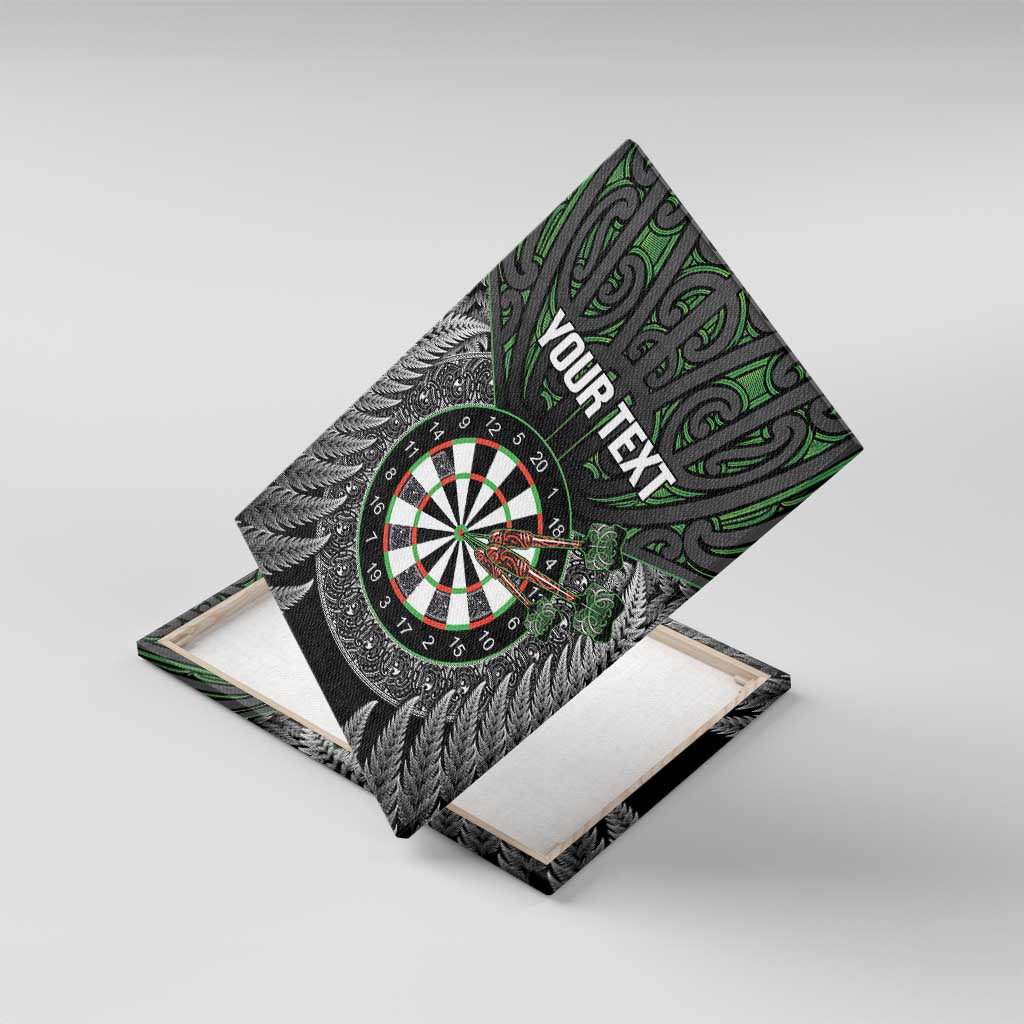 Personalised New Zealand Darts Canvas Wall Art Dartboard Maori Fern Puhoro Art LT14 With Frame Black - Polynesian Pride