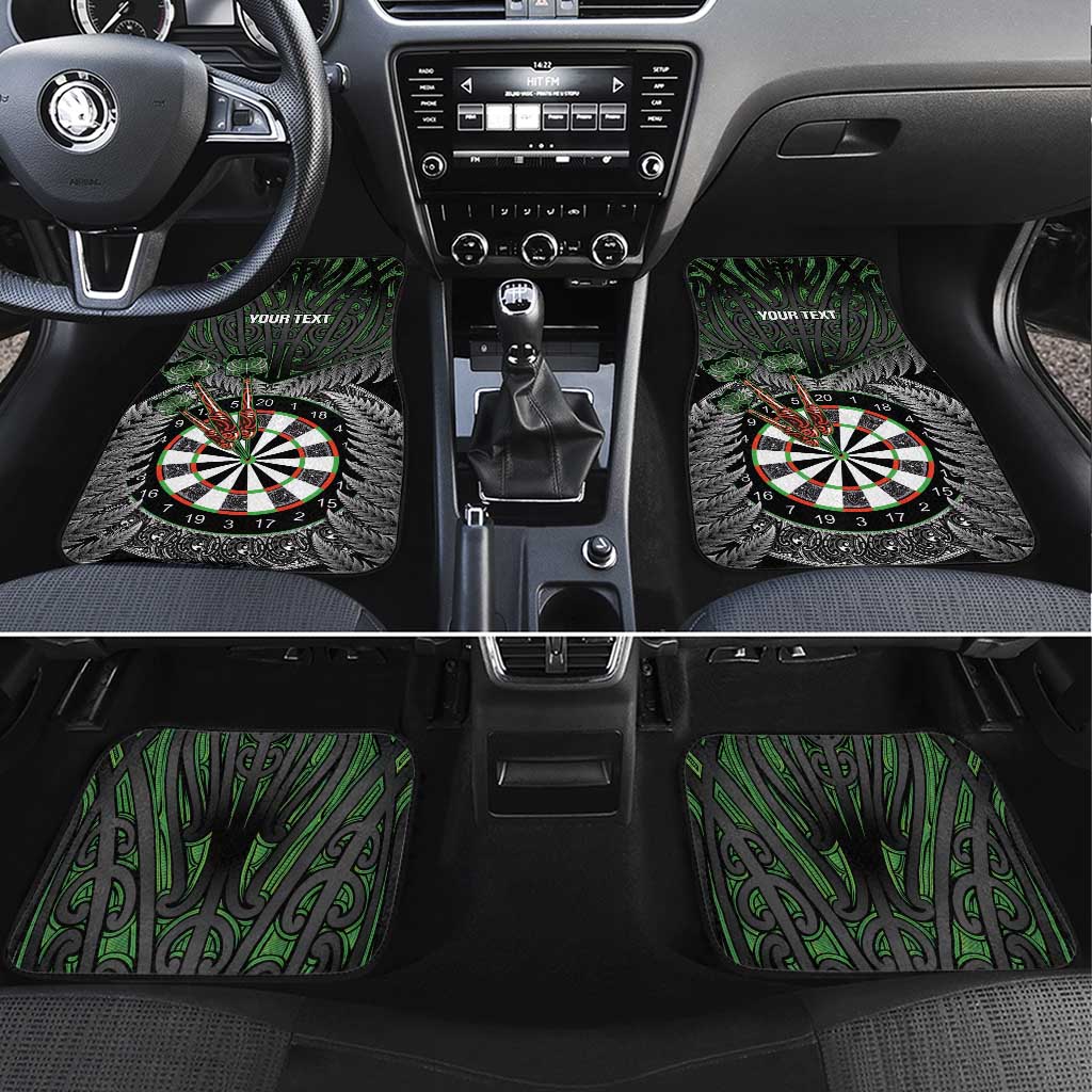 Personalised New Zealand Darts Car Mats Dartboard Maori Fern Puhoro Art LT14 Set 4pcs Black - Polynesian Pride
