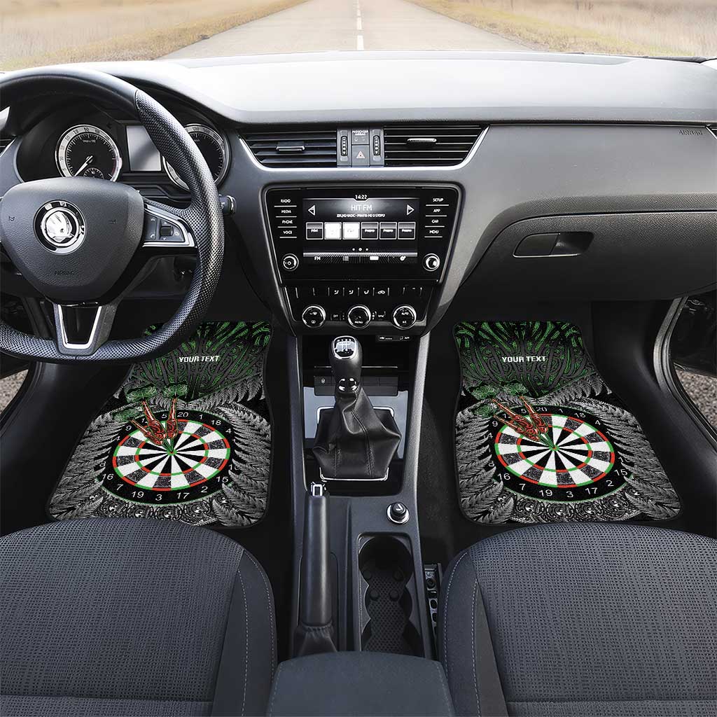 Personalised New Zealand Darts Car Mats Dartboard Maori Fern Puhoro Art LT14 Set 2pcs - Front Black - Polynesian Pride