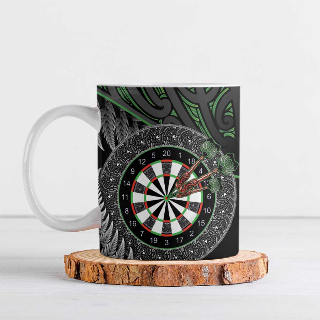 Personalised New Zealand Darts Ceramic Mug Dartboard Maori Fern Puhoro Art - Polynesian Pride