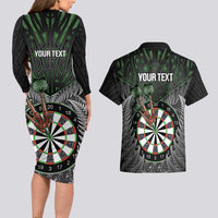 Personalised New Zealand Darts Couples Matching Long Sleeve Bodycon Dress and Hawaiian Shirt Dartboard Maori Fern Puhoro Art LT14 - Polynesian Pride