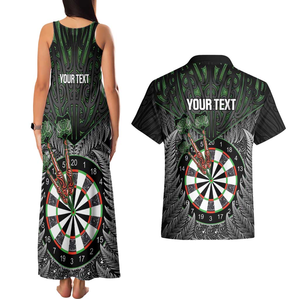Personalised New Zealand Darts Couples Matching Tank Maxi Dress and Hawaiian Shirt Dartboard Maori Fern Puhoro Art LT14 - Polynesian Pride