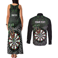 Personalised New Zealand Darts Couples Matching Tank Maxi Dress and Long Sleeve Button Shirt Dartboard Maori Fern Puhoro Art LT14 - Polynesian Pride