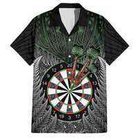 Personalised New Zealand Darts Family Matching Off The Shoulder Long Sleeve Dress and Hawaiian Shirt Dartboard Maori Fern Puhoro Art LT14 Dad's Shirt - Short Sleeve Black - Polynesian Pride