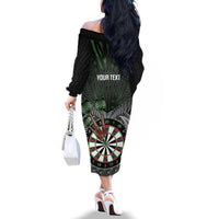 Personalised New Zealand Darts Family Matching Off The Shoulder Long Sleeve Dress and Hawaiian Shirt Dartboard Maori Fern Puhoro Art LT14 - Polynesian Pride