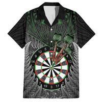 Personalised New Zealand Darts Family Matching Off Shoulder Maxi Dress and Hawaiian Shirt Dartboard Maori Fern Puhoro Art LT14 Dad's Shirt - Short Sleeve Black - Polynesian Pride
