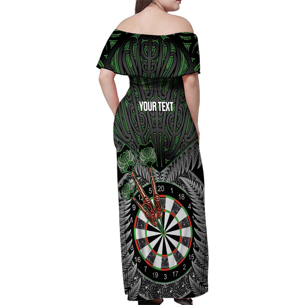 Personalised New Zealand Darts Family Matching Off Shoulder Maxi Dress and Hawaiian Shirt Dartboard Maori Fern Puhoro Art LT14 - Polynesian Pride