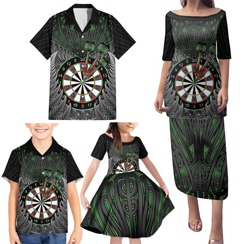Personalised New Zealand Darts Family Matching Puletasi and Hawaiian Shirt Dartboard Maori Fern Puhoro Art LT14 - Polynesian Pride