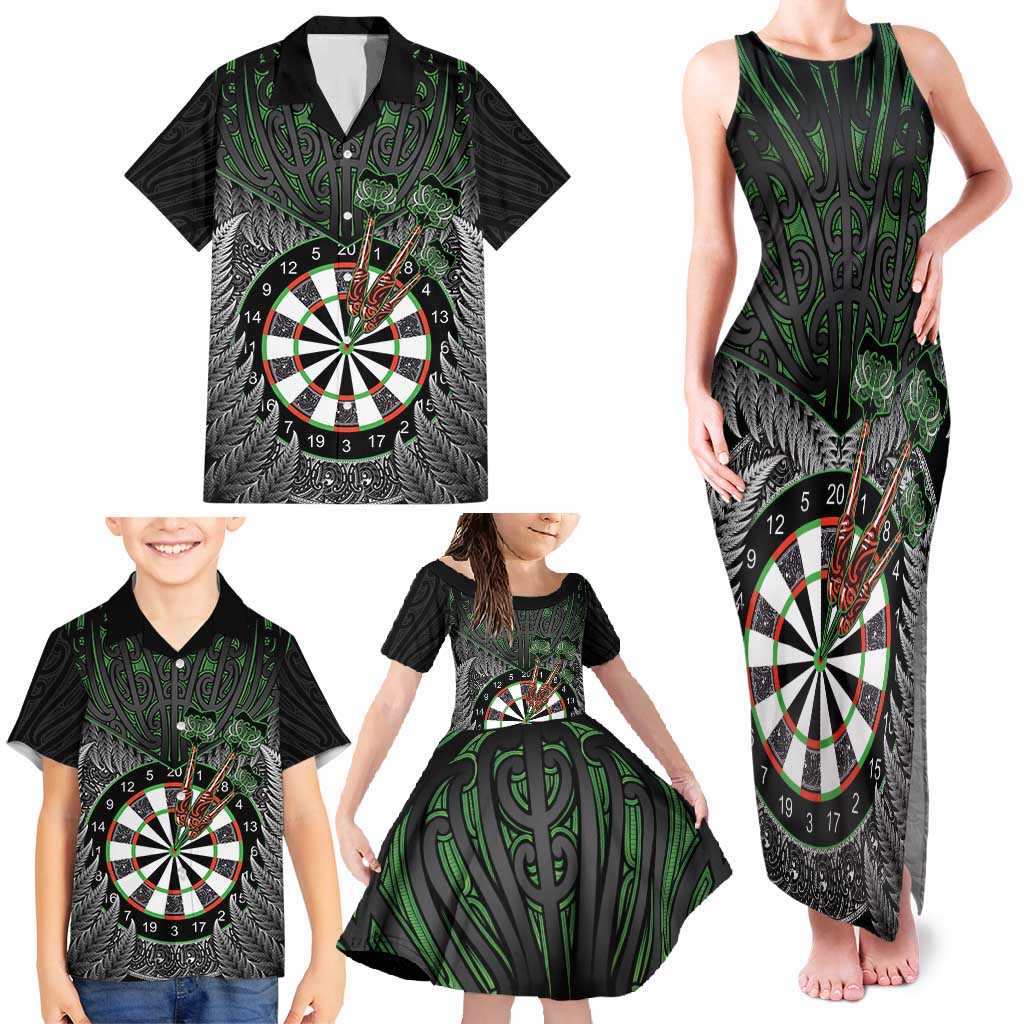 Personalised New Zealand Darts Family Matching Tank Maxi Dress and Hawaiian Shirt Dartboard Maori Fern Puhoro Art LT14 - Polynesian Pride
