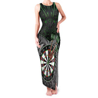 Personalised New Zealand Darts Family Matching Tank Maxi Dress and Hawaiian Shirt Dartboard Maori Fern Puhoro Art LT14 Mom's Dress Black - Polynesian Pride