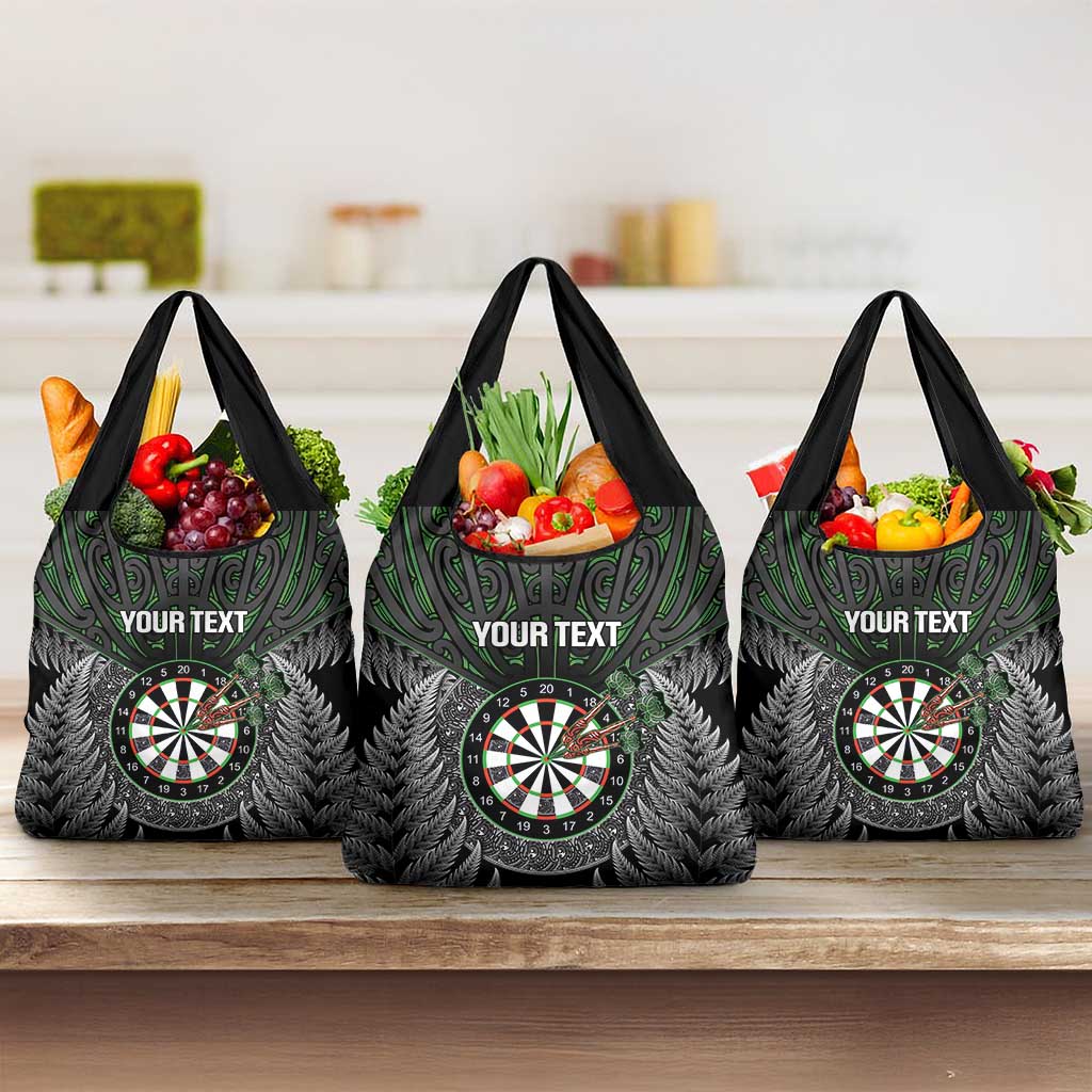 Personalised New Zealand Darts Grocery Bag Dartboard Maori Fern Puhoro Art LT14 3-pack One Size Black - Polynesian Pride