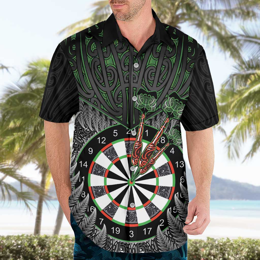 Personalised New Zealand Darts Hawaiian Shirt Dartboard Maori Fern Puhoro Art LT14 - Polynesian Pride