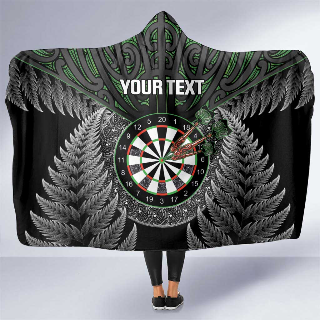 Personalised New Zealand Darts Hooded Blanket Dartboard Maori Fern Puhoro Art LT14 One Size Black - Polynesian Pride