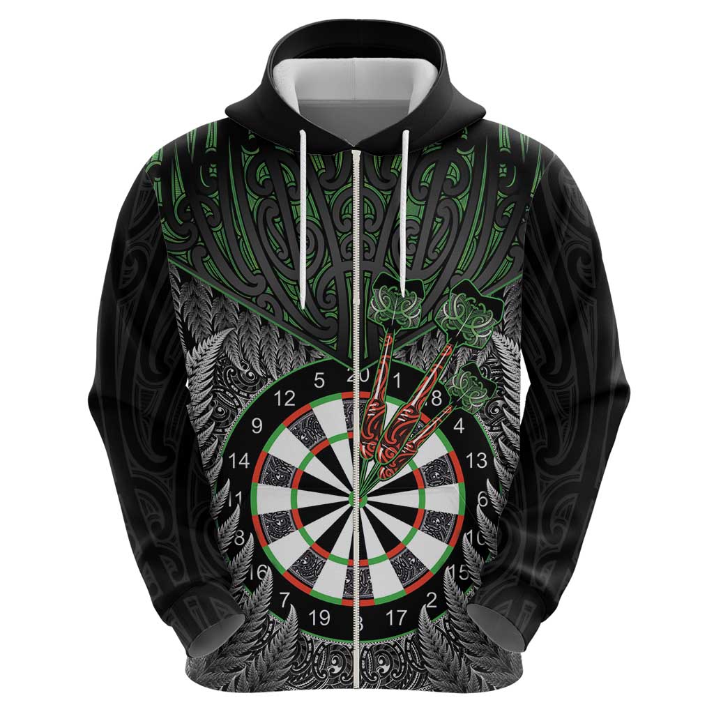 Personalised New Zealand Darts Hoodie Dartboard Maori Fern Puhoro Art LT14 - Polynesian Pride