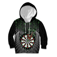 Personalised New Zealand Darts Kid Hoodie Dartboard Maori Fern Puhoro Art LT14 Hoodie Black - Polynesian Pride