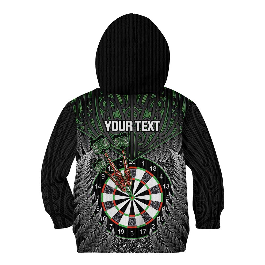 Personalised New Zealand Darts Kid Hoodie Dartboard Maori Fern Puhoro Art LT14 - Polynesian Pride