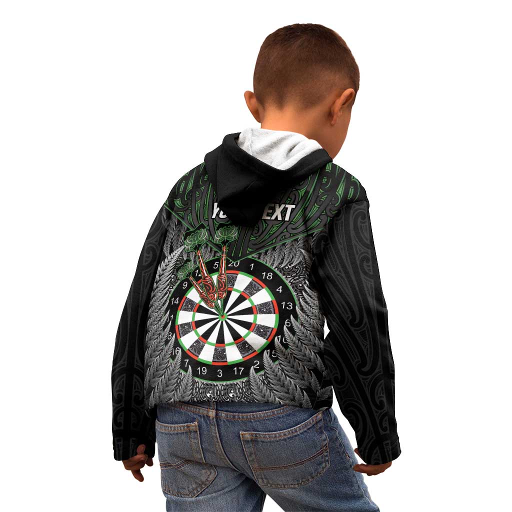 Personalised New Zealand Darts Kid Hoodie Dartboard Maori Fern Puhoro Art LT14 - Polynesian Pride