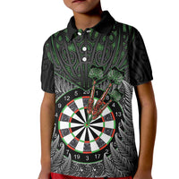 Personalised New Zealand Darts Kid Polo Shirt Dartboard Maori Fern Puhoro Art LT14 Kid Black - Polynesian Pride