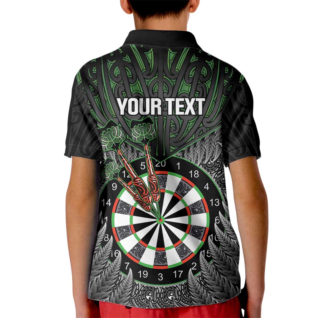 Personalised New Zealand Darts Kid Polo Shirt Dartboard Maori Fern Puhoro Art LT14 - Polynesian Pride