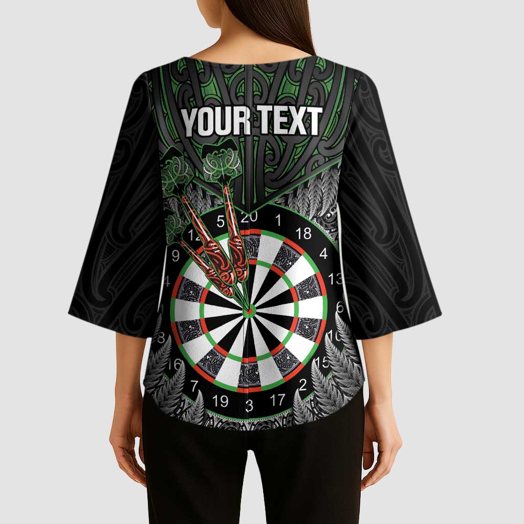 Personalised New Zealand Darts Kimono Sleeve Blouse Dartboard Maori Fern Puhoro Art - Polynesian Pride