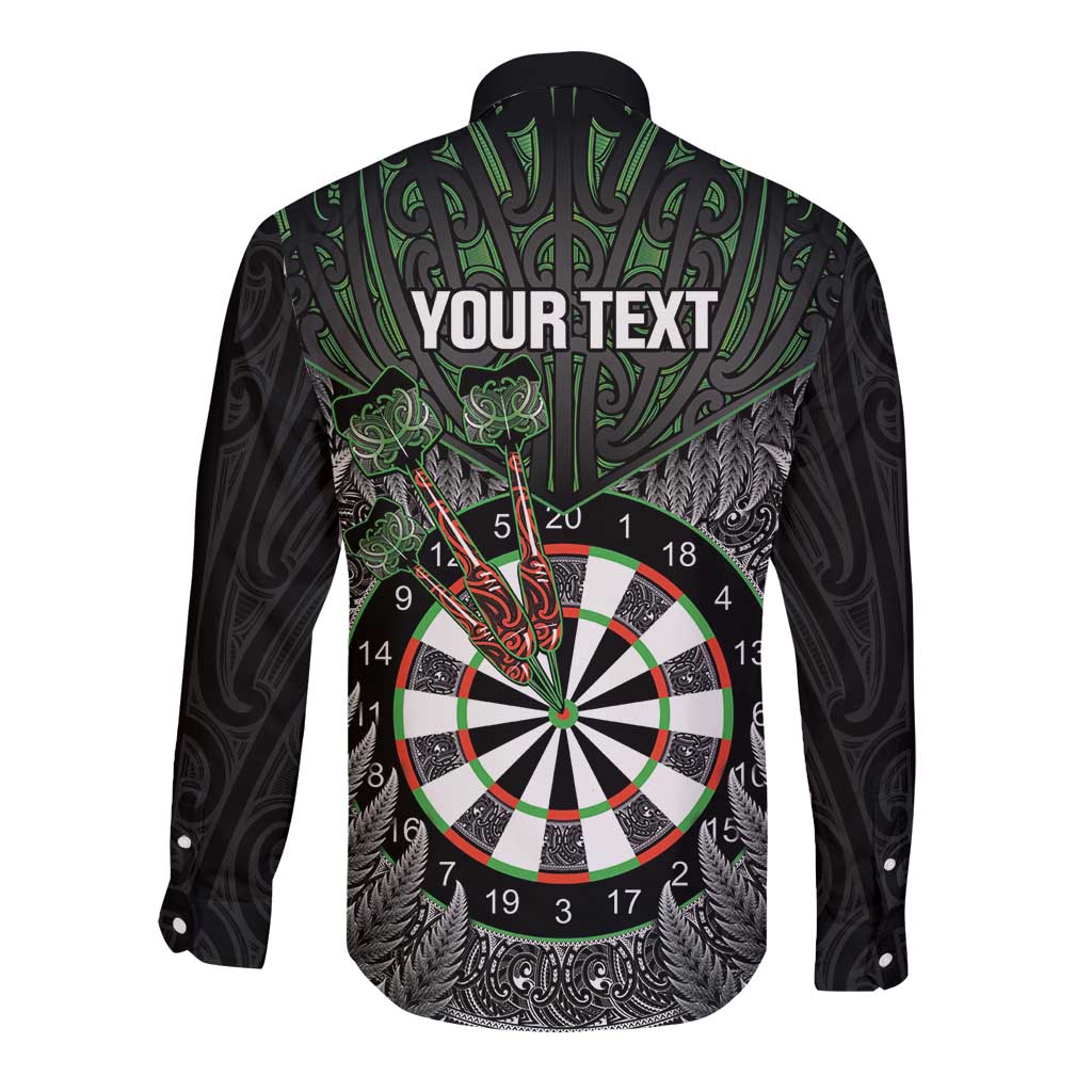Personalised New Zealand Darts Long Sleeve Button Shirt Dartboard Maori Fern Puhoro Art LT14 - Polynesian Pride