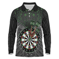 Personalised New Zealand Darts Long Sleeve Polo Shirt Dartboard Maori Fern Puhoro Art LT14 Black - Polynesian Pride