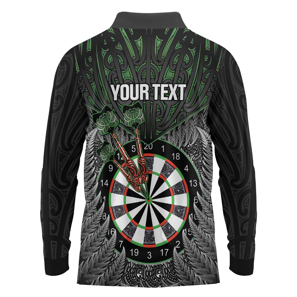 Personalised New Zealand Darts Long Sleeve Polo Shirt Dartboard Maori Fern Puhoro Art LT14 - Polynesian Pride