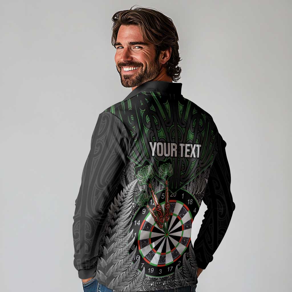 Personalised New Zealand Darts Long Sleeve Polo Shirt Dartboard Maori Fern Puhoro Art LT14 - Polynesian Pride