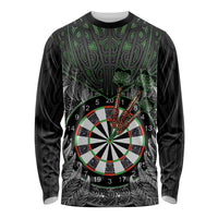 Personalised New Zealand Darts Long Sleeve Shirt Dartboard Maori Fern Puhoro Art LT14 Unisex Black - Polynesian Pride