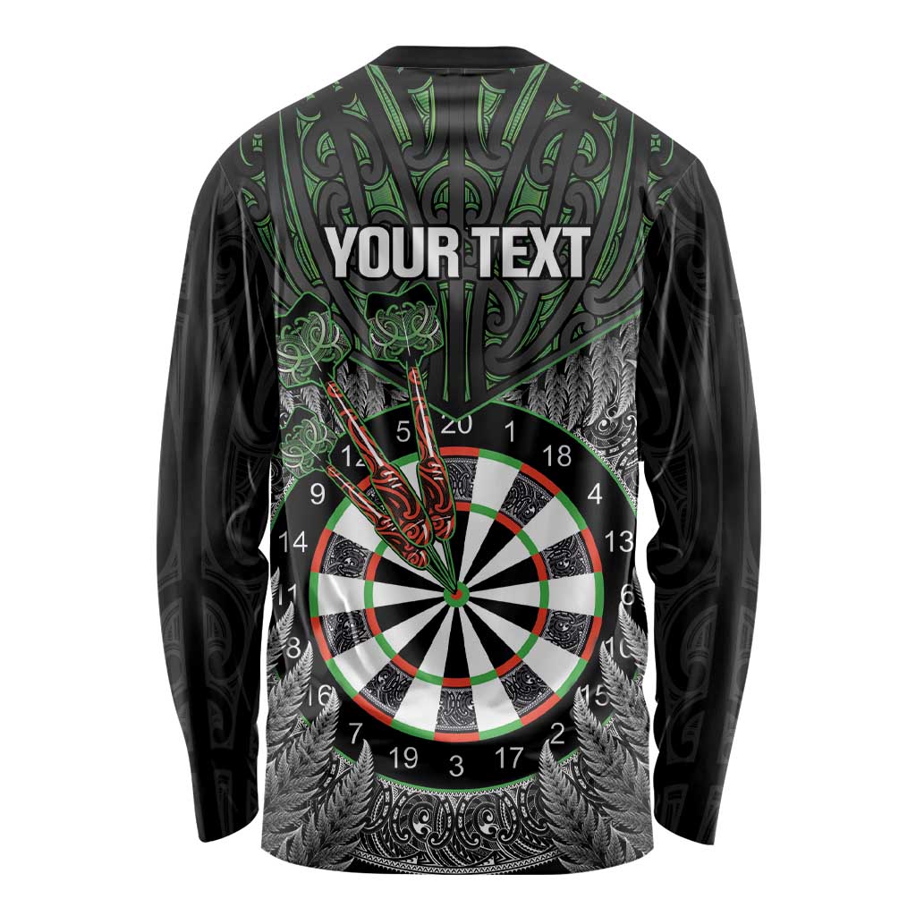 Personalised New Zealand Darts Long Sleeve Shirt Dartboard Maori Fern Puhoro Art LT14 - Polynesian Pride