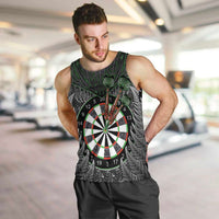 Personalised New Zealand Darts Men Tank Top Dartboard Maori Fern Puhoro Art LT14 Black - Polynesian Pride