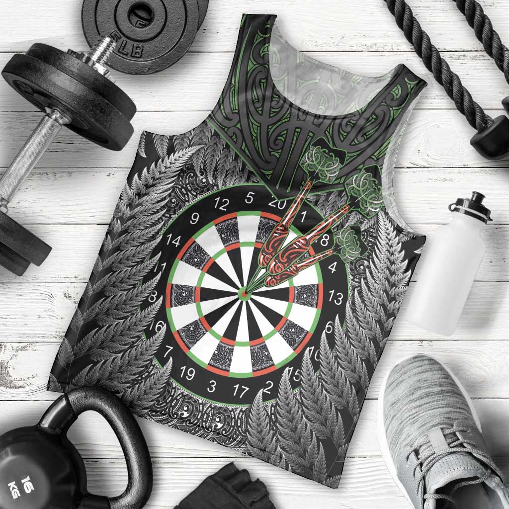 Personalised New Zealand Darts Men Tank Top Dartboard Maori Fern Puhoro Art LT14 - Polynesian Pride