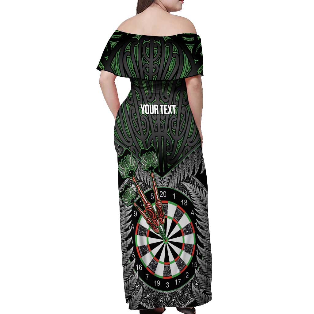 Personalised New Zealand Darts Off Shoulder Maxi Dress Dartboard Maori Fern Puhoro Art LT14 - Polynesian Pride