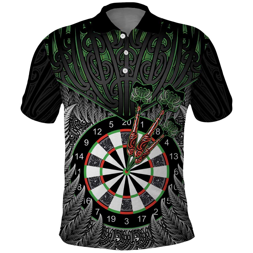 Personalised New Zealand Darts Polo Shirt Dartboard Maori Fern Puhoro Art