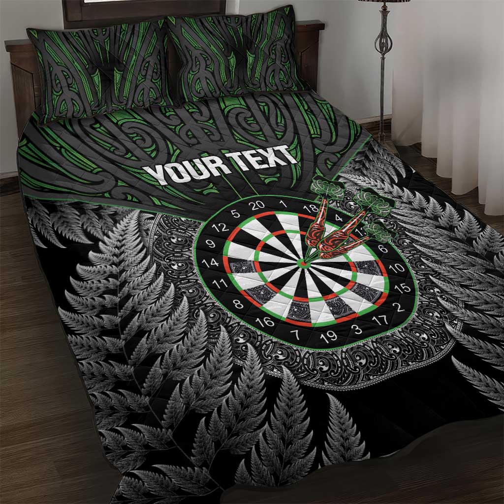 Personalised New Zealand Darts Quilt Bed Set Dartboard Maori Fern Puhoro Art LT14 Black - Polynesian Pride