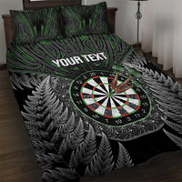Personalised New Zealand Darts Quilt Bed Set Dartboard Maori Fern Puhoro Art LT14 Black - Polynesian Pride