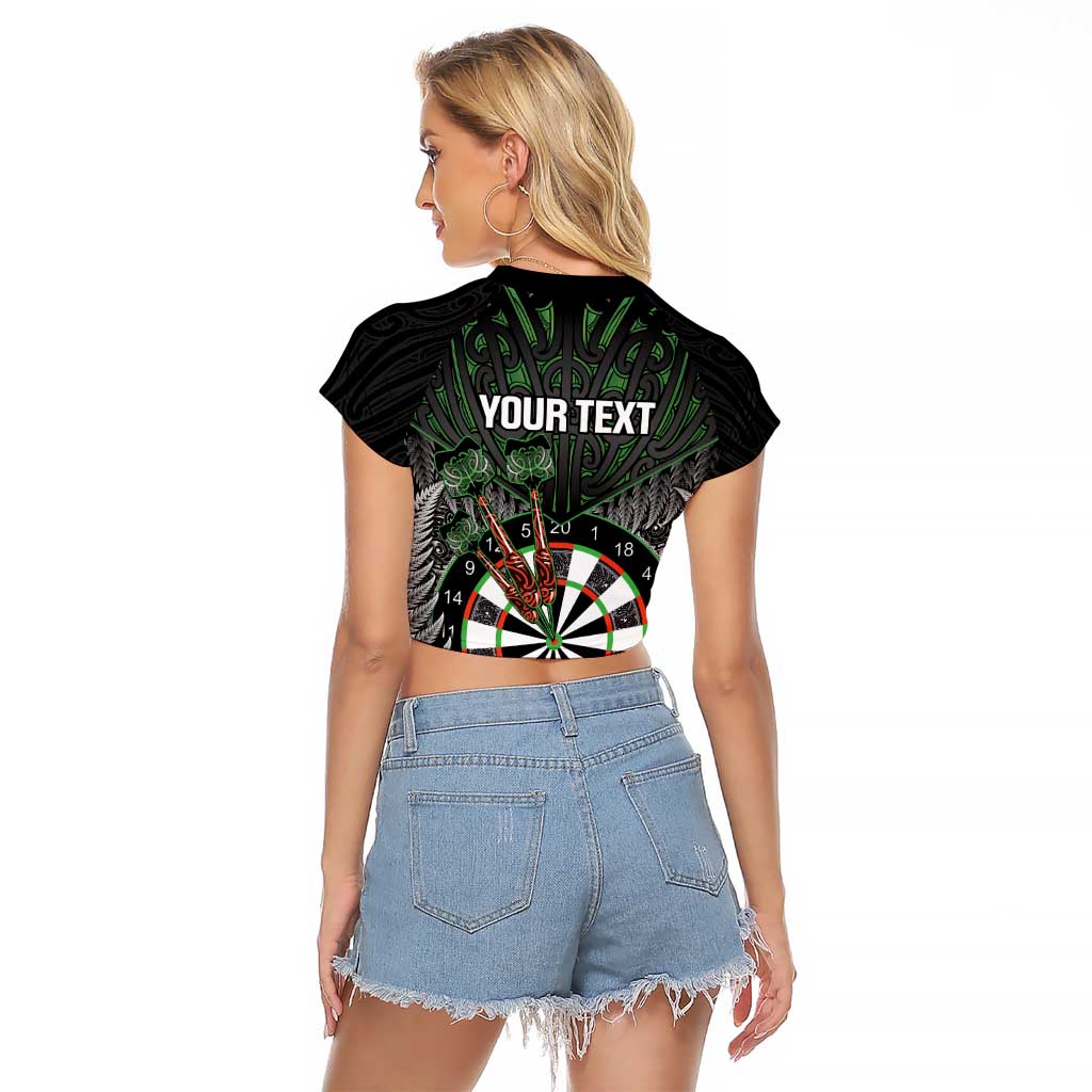 Personalised New Zealand Darts Raglan Cropped T Shirt Dartboard Maori Fern Puhoro Art LT14 - Polynesian Pride