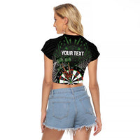 Personalised New Zealand Darts Raglan Cropped T Shirt Dartboard Maori Fern Puhoro Art LT14 - Polynesian Pride