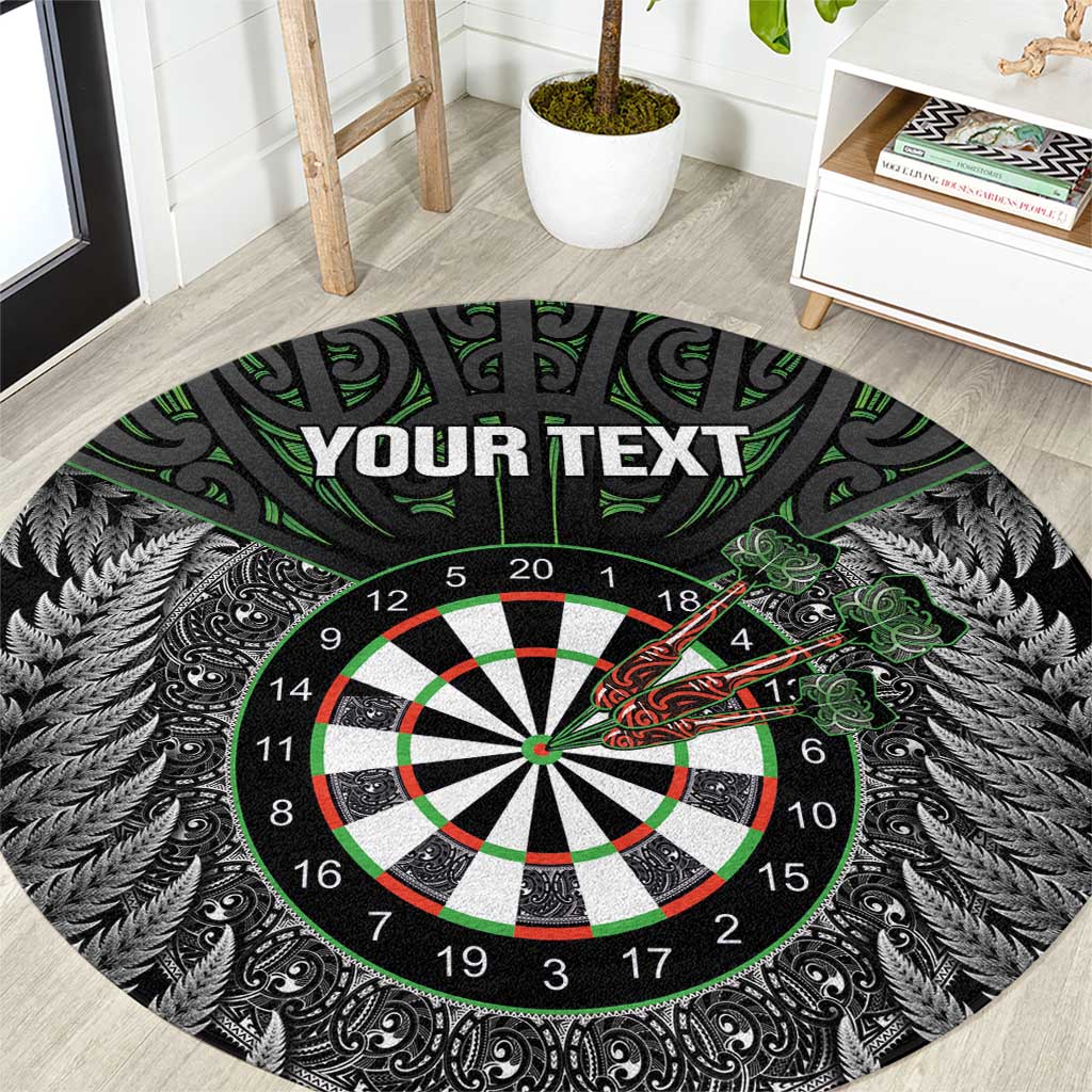 Personalised New Zealand Darts Round Carpet Dartboard Maori Fern Puhoro Art LT14 Black - Polynesian Pride
