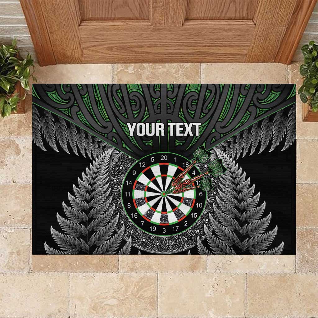 Personalised New Zealand Darts Rubber Doormat Dartboard Maori Fern Puhoro Art LT14 Black - Polynesian Pride
