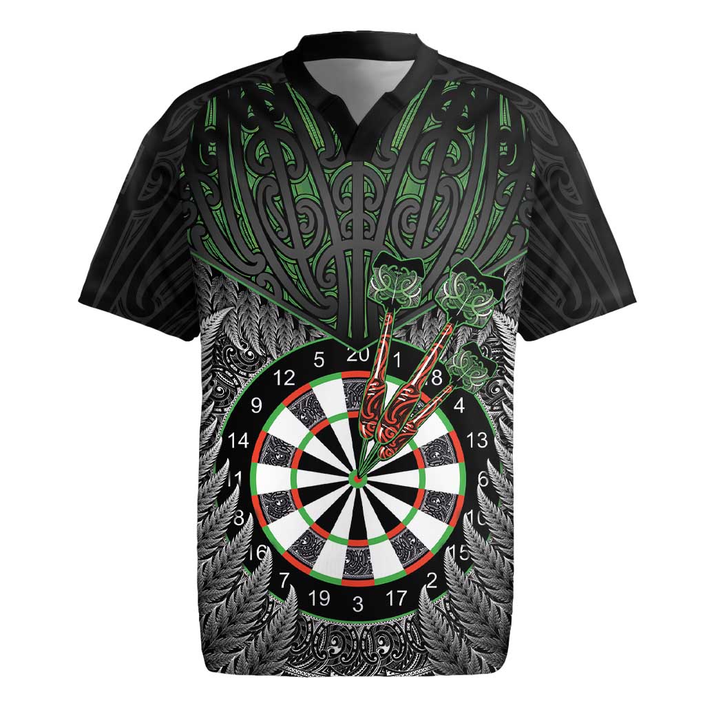 Personalised New Zealand Darts Rugby Jersey Dartboard Maori Fern Puhoro Art LT14 Black - Polynesian Pride
