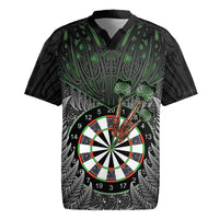 Personalised New Zealand Darts Rugby Jersey Dartboard Maori Fern Puhoro Art LT14 Black - Polynesian Pride