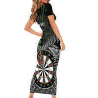 Personalised New Zealand Darts Short Sleeve Bodycon Dress Dartboard Maori Fern Puhoro Art LT14 - Polynesian Pride