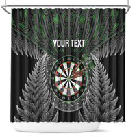 Personalised New Zealand Darts Shower Curtain Dartboard Maori Fern Puhoro Art LT14 Black - Polynesian Pride