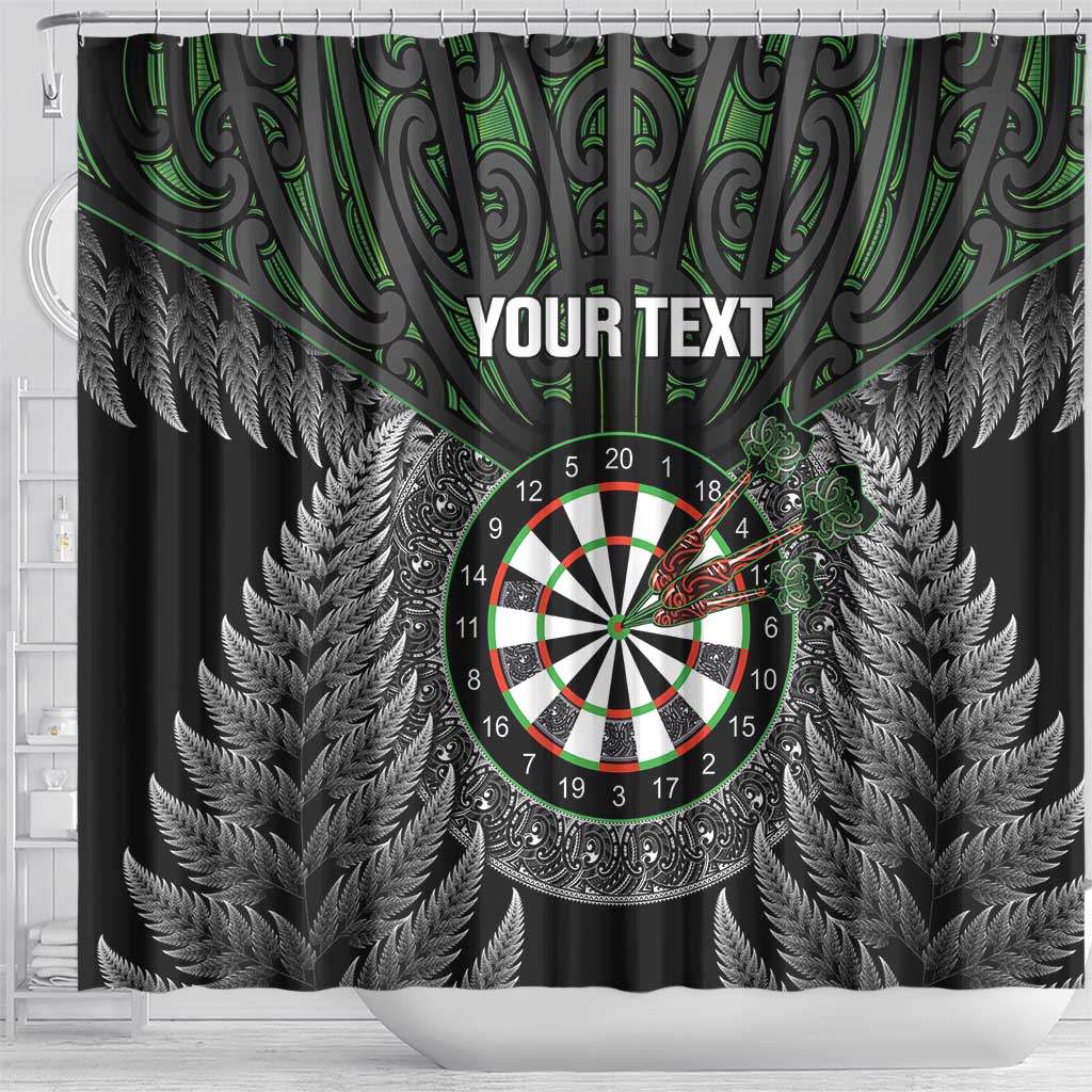 Personalised New Zealand Darts Shower Curtain Dartboard Maori Fern Puhoro Art LT14 - Polynesian Pride