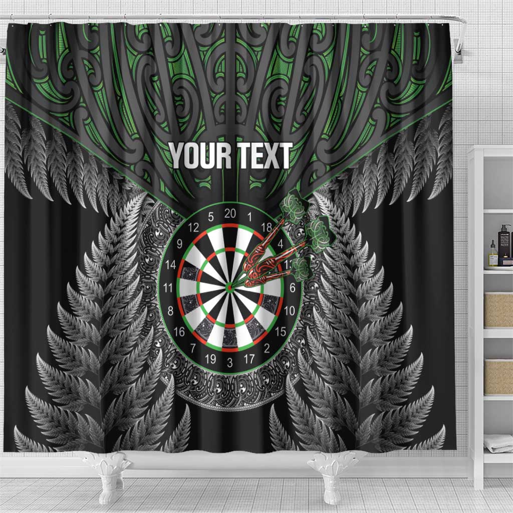 Personalised New Zealand Darts Shower Curtain Dartboard Maori Fern Puhoro Art LT14 - Polynesian Pride