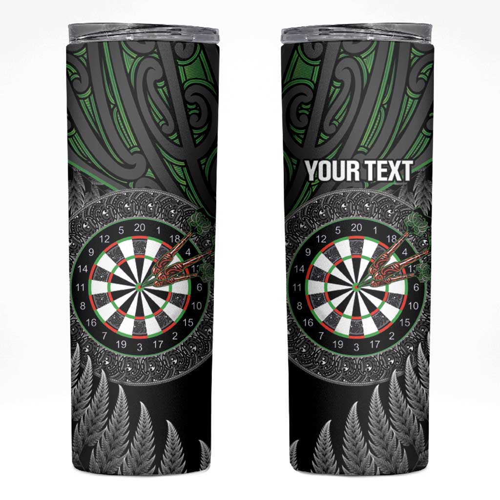 Personalised New Zealand Darts Skinny Tumbler Dartboard Maori Fern Puhoro Art LT14 Black - Polynesian Pride