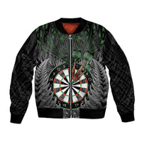 Personalised New Zealand Darts Sleeve Zip Bomber Jacket Dartboard Maori Fern Puhoro Art LT14 Unisex Black - Polynesian Pride